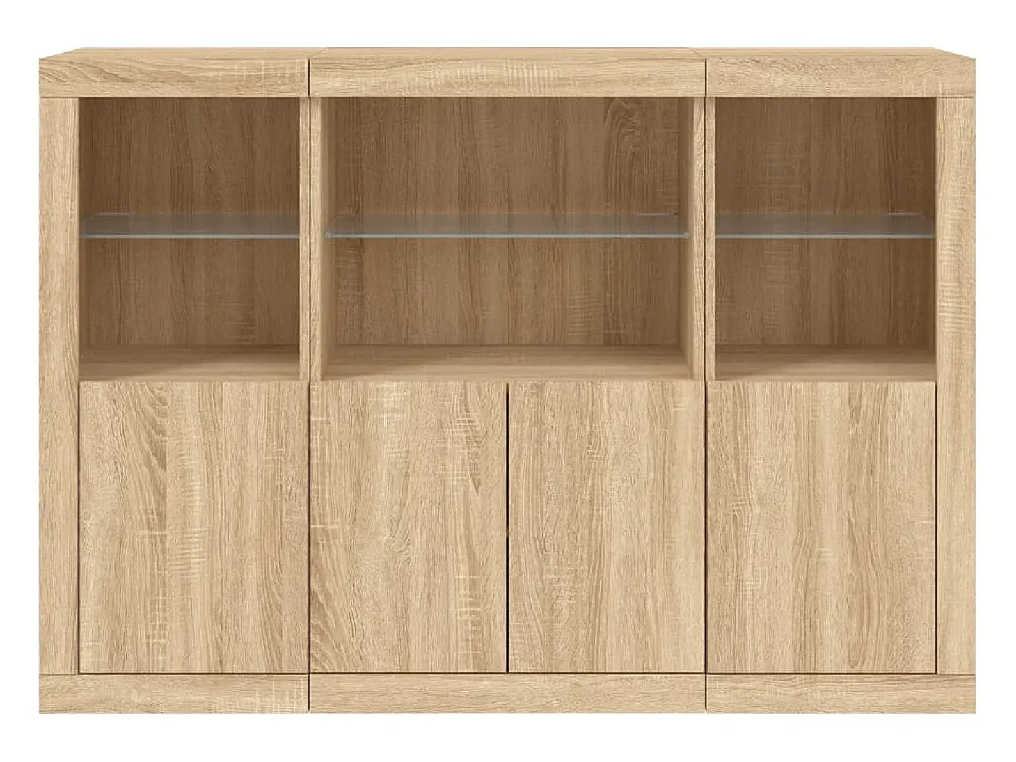 Aparador Aparador Cómoda Gabinete Organizador de Almacenamiento Cocina Sala de Estar con Luces LED 3 Piezas Sonoma Madera de Ingeniería Marrón 02_0037217