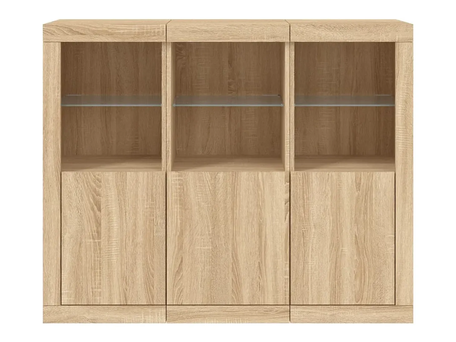 Aparador Aparador Cómoda Gabinete Organizador de Almacenamiento Cocina Sala de Estar con Luces LED 3 Piezas Sonoma Madera de Ingeniería Marrón 02_0037216