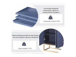 Aparador, Aparador Minimalista Moderno con 4 Puertas y Estructura de Metal para Comedor, Sala, Cocina, Azul