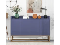Aparador, Aparador Minimalista Moderno con 4 Puertas y Estructura de Metal para Comedor, Sala, Cocina, Azul