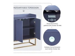 Aparador, Aparador Minimalista Moderno con 4 Puertas y Estructura de Metal para Comedor, Sala, Cocina, Azul