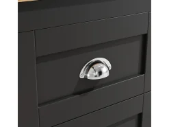 Aparador, armario alto con iluminación LED, 120x40x179 cm, 4 puertas y 3 cajones, negro