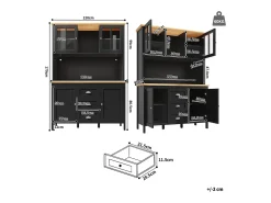 Aparador, armario alto con iluminación LED, 120x40x179 cm, 4 puertas y 3 cajones, negro