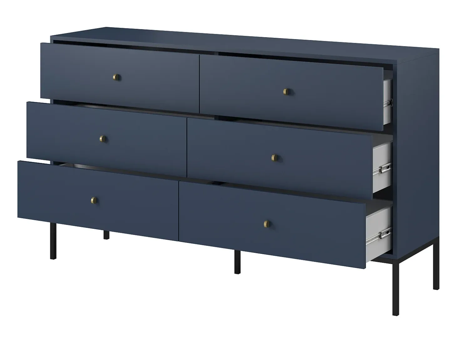 Aparador azul marino, 154 x 83 x 39 cm, patas negras