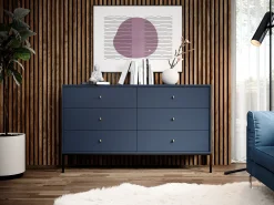 Aparador azul marino, 154 x 83 x 39 cm, patas negras