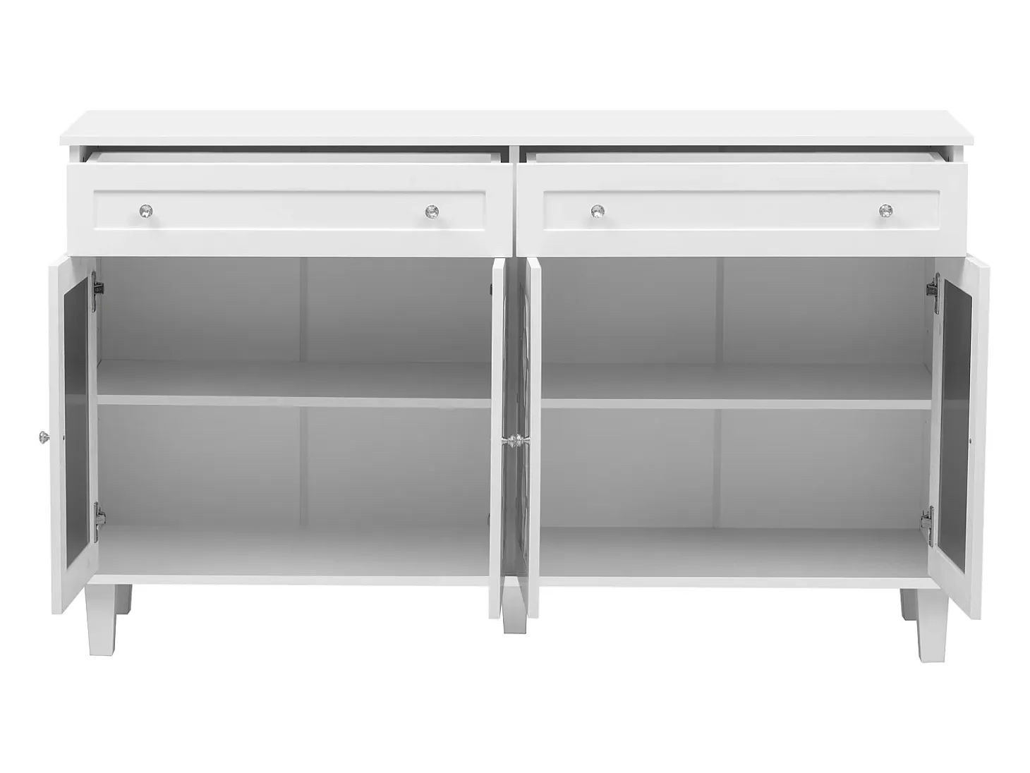 Aparador bajo - 2 puertas de cristal con 2 cajones y estantes regulables - Blanco