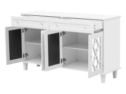 Aparador bajo - 2 puertas de cristal con 2 cajones y estantes regulables - Blanco