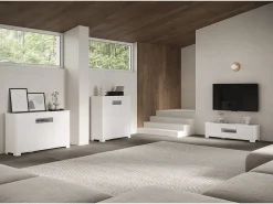 Aparador bajo 3 puertas 130x40x81 cm Riflesso blanco brillante