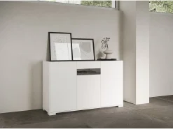 Aparador bajo 3 puertas 130x40x81 cm Riflesso blanco brillante