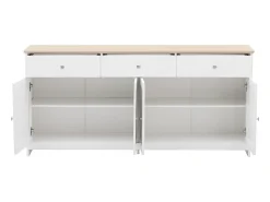 Aparador bajo con 4 puertas y 3 cajones - madera MDF - decoración roble y blanco - para salón o cocina - 160 x 37 x 75 cm