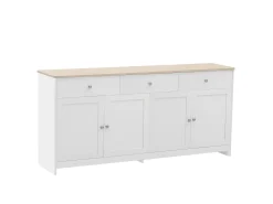 Aparador bajo con 4 puertas y 3 cajones - madera MDF - decoración roble y blanco - para salón o cocina - 160 x 37 x 75 cm