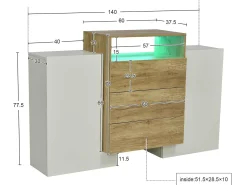 Aparador bajo con LED - 2 puertas 3 cajones - natural y blanco
