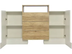 Aparador bajo con LED - 2 puertas 3 cajones - natural y blanco