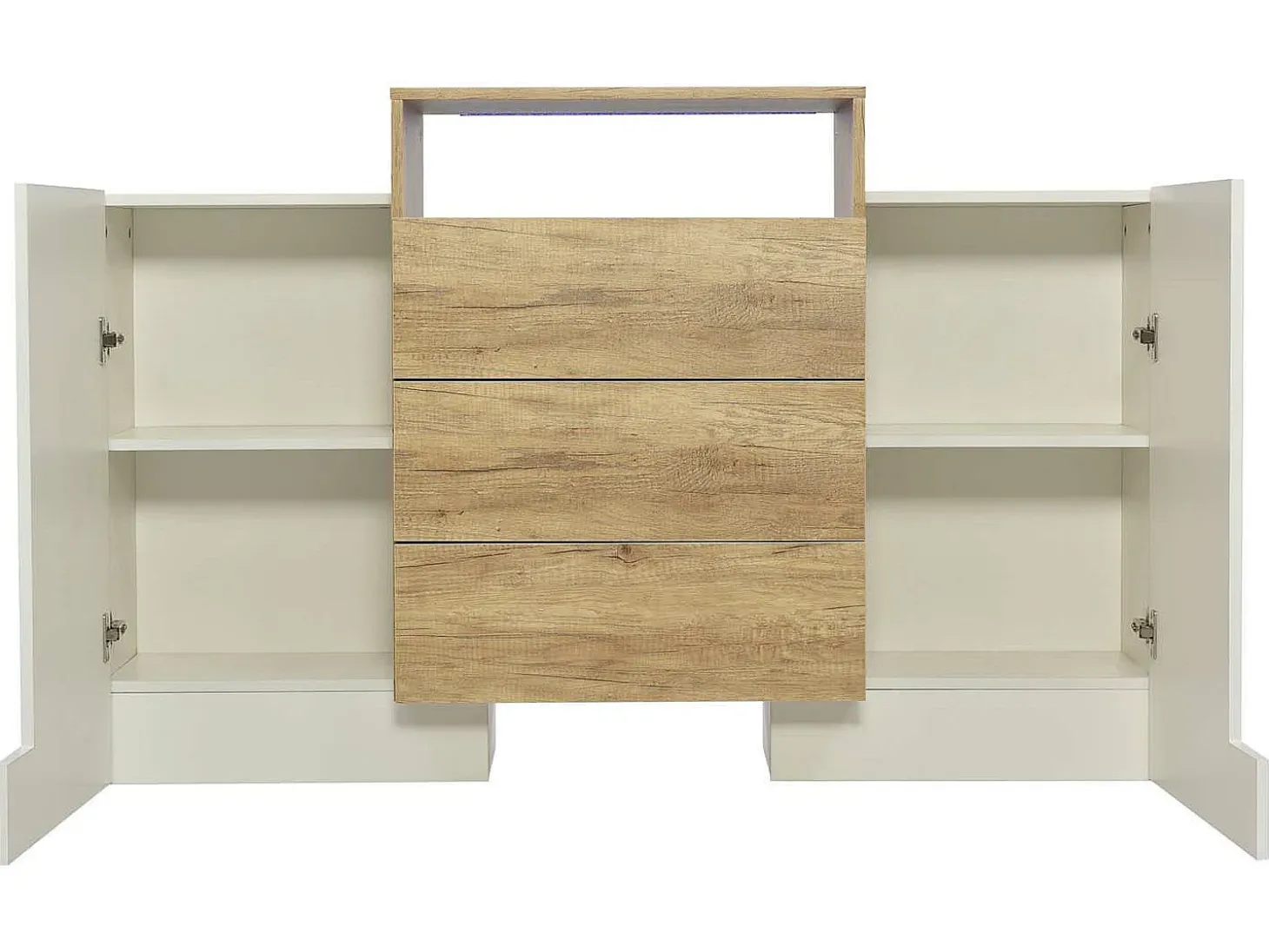 Aparador bajo con LED - 2 puertas 3 cajones - natural y blanco
