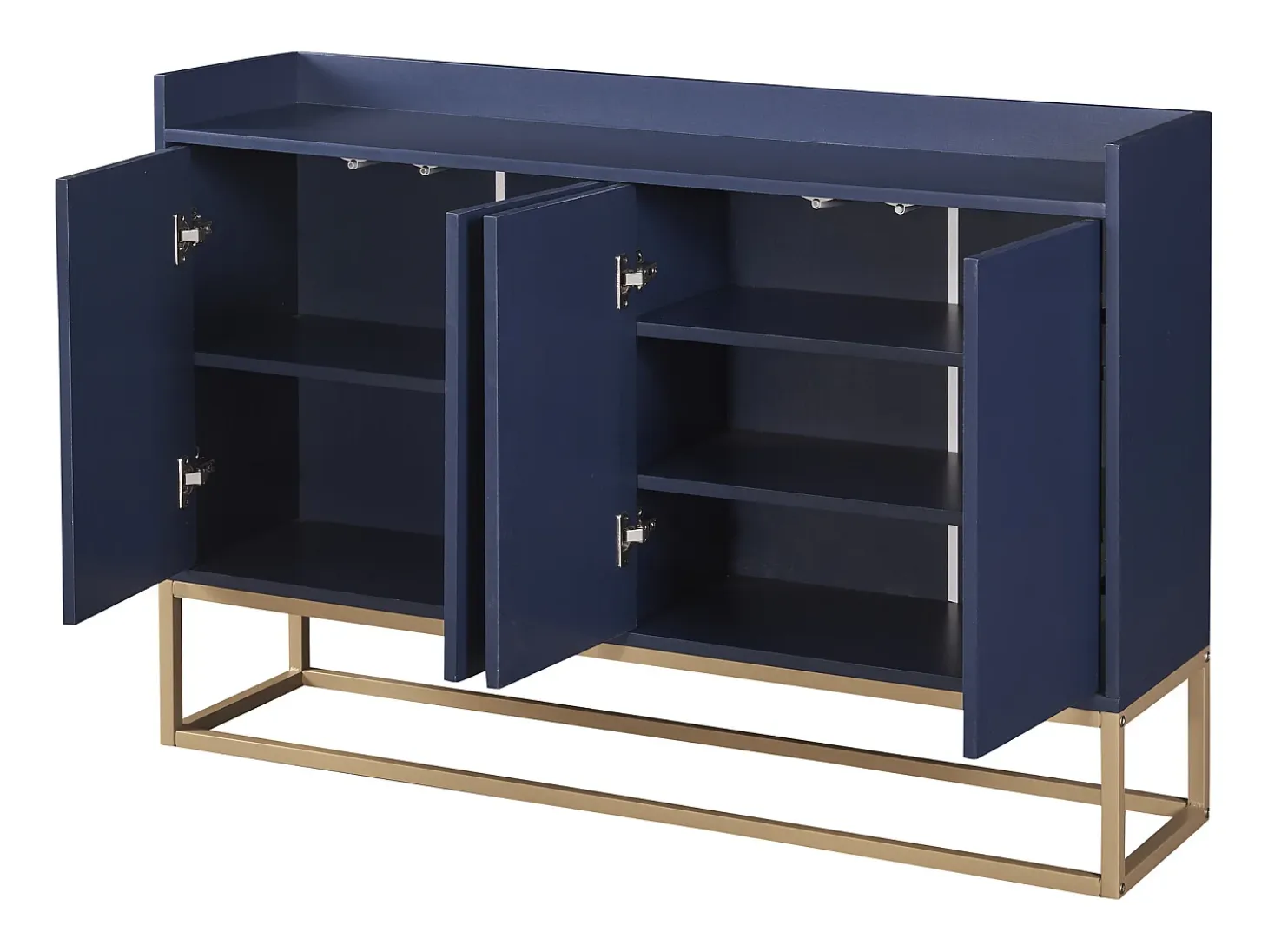 Aparador bajo de 4 puertas - Patas de madera MDF y metal - Estilo moderno - Color Azul - 120 x 30 x 80 cm