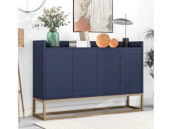 Aparador bajo de 4 puertas - Patas de madera MDF y metal - Estilo moderno - Color Azul - 120 x 30 x 80 cm