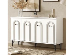 Aparador bajo moderno - 140 x 34 x 78 cm - con 4 puertas + estantes regulables - aglomerado - blanco