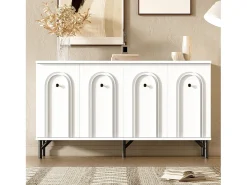 Aparador bajo moderno - 140 x 34 x 78 cm - con 4 puertas + estantes regulables - aglomerado - blanco