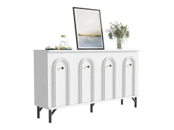 Aparador bajo moderno - 140 x 34 x 78 cm - con 4 puertas + estantes regulables - aglomerado - blanco