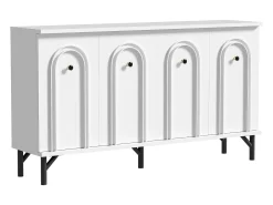 Aparador bajo moderno - 140 x 34 x 78 cm - con 4 puertas + estantes regulables - aglomerado - blanco