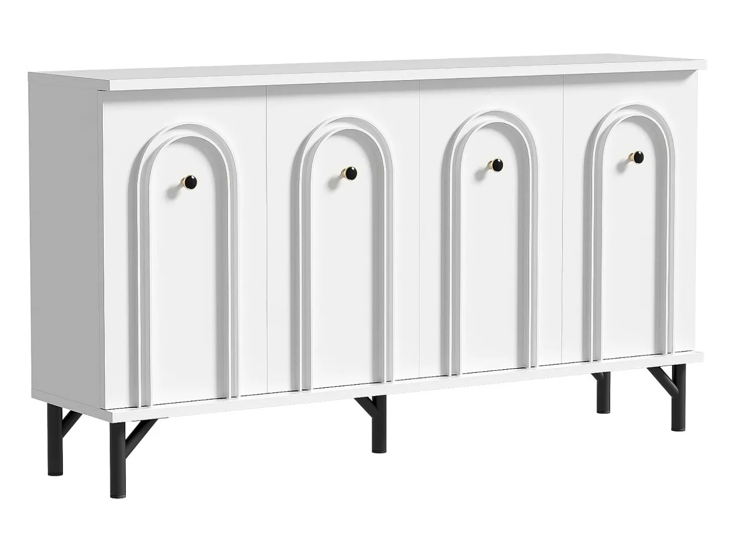 Aparador bajo moderno - 140 x 34 x 78 cm - con 4 puertas + estantes regulables - aglomerado - blanco