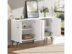 Aparador bajo moderno - 140 x 34 x 78 cm - con 4 puertas + estantes regulables - aglomerado - blanco