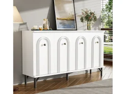 Aparador bajo moderno - 140 x 34 x 78 cm - con 4 puertas + estantes regulables - aglomerado - blanco