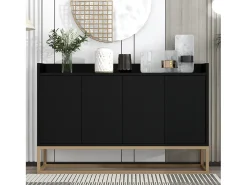 Aparador bajo, mueble de cocina con 4 puertas y estantes ajustables, para comedor, sala de estar, color negro