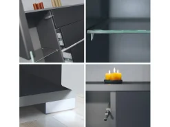 Aparador Bari V2 – Mueble con 2 Puertas Grandes y 4 Cajones, antracita mate/gris arena de alto brillo (166,5 x 75,5 x 35)