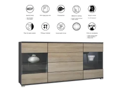 Aparador Bari V2 – Mueble con 2 Puertas Grandes y 4 Cajones, antracita mate/gris arena de alto brillo (166,5 x 75,5 x 35)