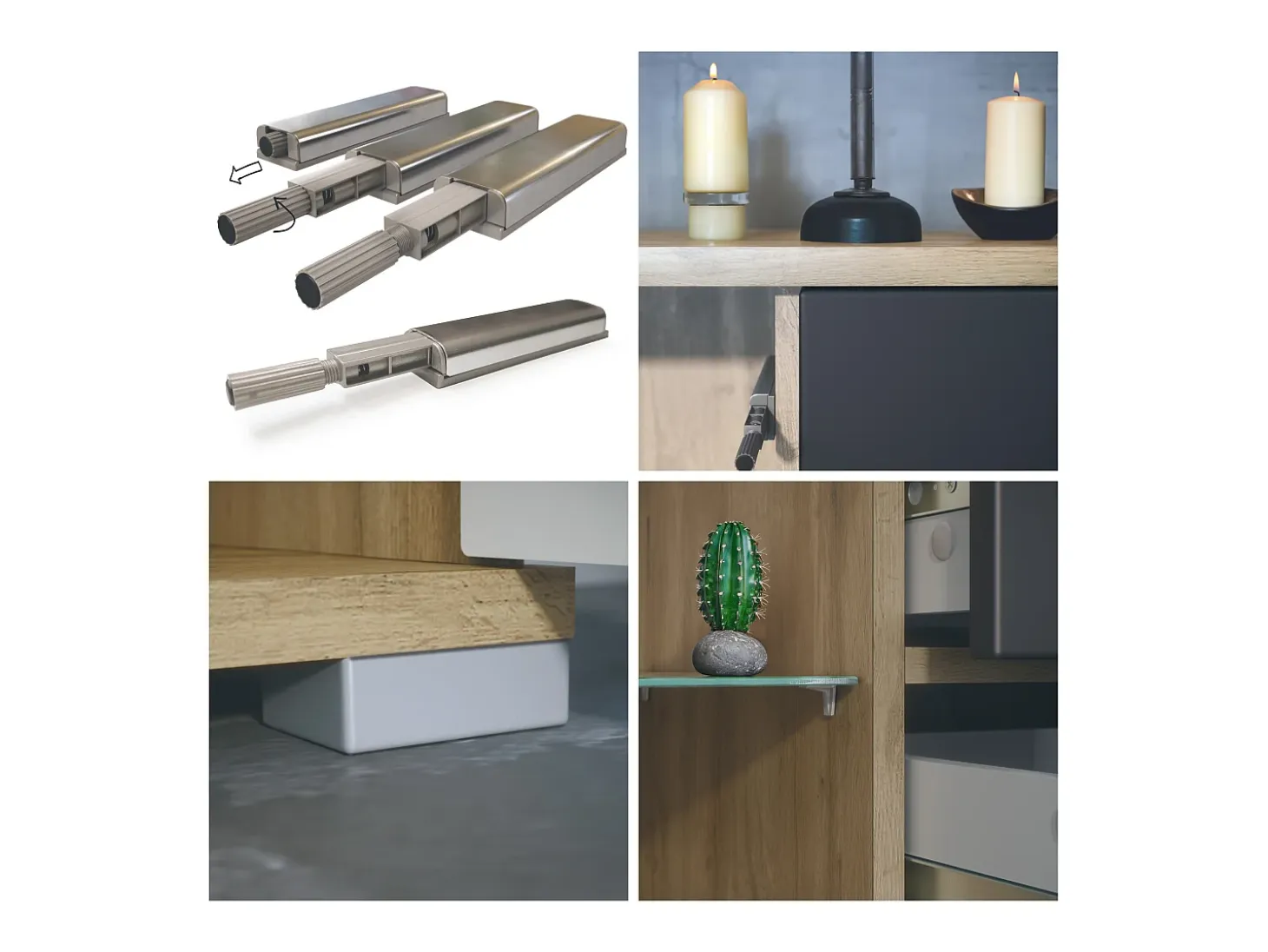 Aparador Bari V2 – Mueble con 2 Puertas Grandes y 4 Cajones, Roble Evoke/negro de alto brillo (166,5 x 75,5 x 35)
