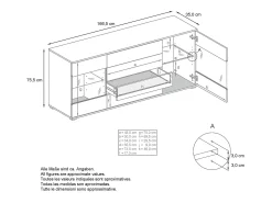Aparador Bari V2 – Mueble con 2 Puertas Grandes y 4 Cajones, Roble Evoke/negro de alto brillo (166,5 x 75,5 x 35)