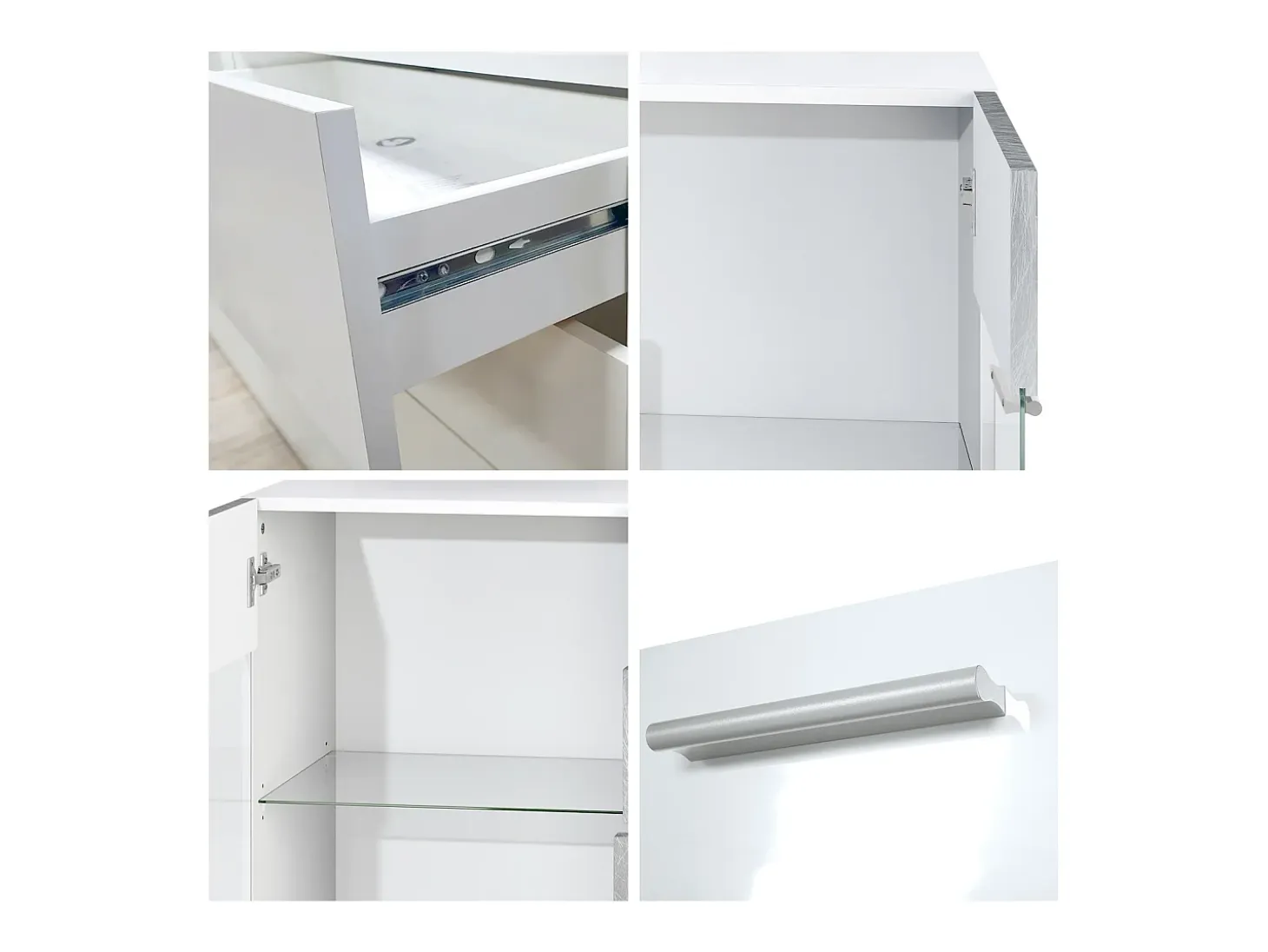 Aparador Bari V1 – Mueble con 2 Puertas Grandes y 4 Cajones, blanco mate/negro de alto brillo (138,5 x 75,5 x 35)