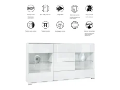 Aparador Bari V1 – Mueble con 2 Puertas Grandes y 4 Cajones, blanco mate/negro de alto brillo (138,5 x 75,5 x 35)
