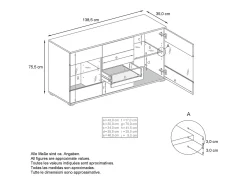 Aparador Bari V1 – Mueble con 2 Puertas Grandes y 4 Cajones, blanco mate/negro de alto brillo (138,5 x 75,5 x 35)