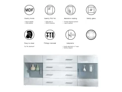 Aparador Bari V2 – Mueble con 2 Puertas Grandes y 4 Cajones, blanco mate/roble natural (166,5 x 75,5 x 35)