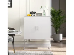 Aparador Blanco - Aparador con 2 puertas magnéticas y tiradores en forma de U - antivuelco - para salón y comedor