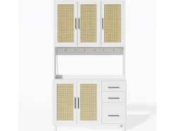 Aparador Blanco - Aparador con 3 Cajones y 5 Puertas - estantes ajustables y carga USB - para comedor