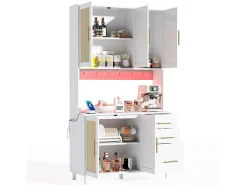 Aparador Blanco - Aparador con 3 Cajones y 5 Puertas - estantes ajustables y carga USB - para comedor