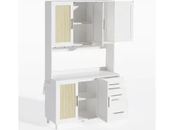 Aparador Blanco - Aparador con 3 Cajones y 5 Puertas - estantes ajustables y carga USB - para comedor