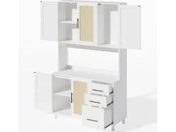 Aparador Blanco - Aparador con 3 Cajones y 5 Puertas - estantes ajustables y carga USB - para comedor