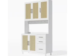 Aparador Blanco - Aparador con 3 Cajones y 5 Puertas - estantes ajustables y carga USB - para comedor