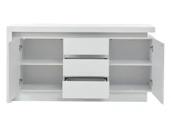 Aparador blanco brillante con 3 cajones - Aparador de 2 puertas con iluminación LED - estantes ajustables