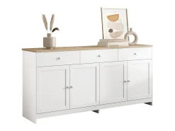 Aparador Blanco con 3 Cajones y 4 Puertas, 160 cm - Estilo Moderno con Estantes Ajustables - Ideal para Comedor, Cocina o Salón