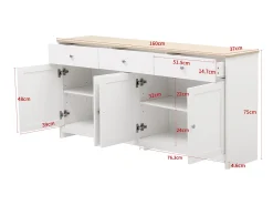 Aparador Blanco con 3 Cajones y 4 Puertas, 160 cm - Estilo Moderno con Estantes Ajustables - Ideal para Comedor, Cocina o Salón