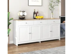Aparador Blanco con 3 Cajones y 4 Puertas, 160 cm - Estilo Moderno con Estantes Ajustables - Ideal para Comedor, Cocina o Salón