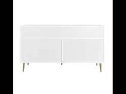 Aparador blanco con 7 cajones, tiradores y patas dorados, 140x35x76 cm - Para cocina y salón