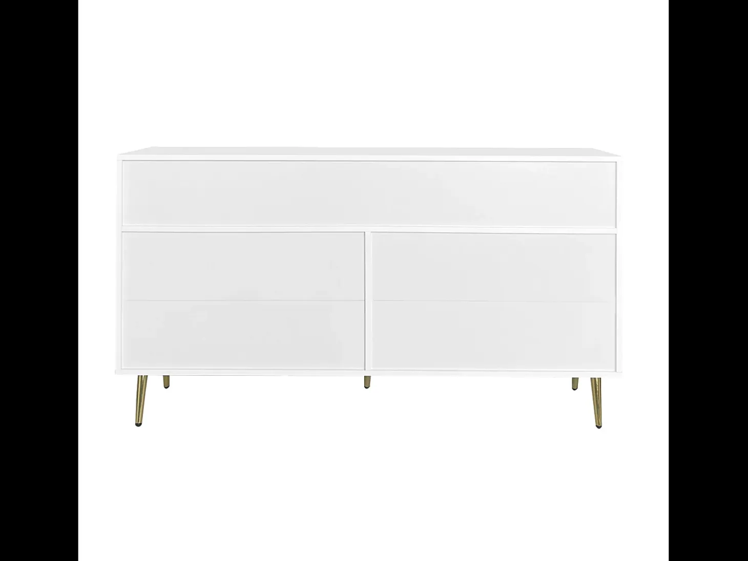 Aparador blanco con 7 cajones, tiradores y patas dorados, 140x35x76 cm - Para cocina y salón