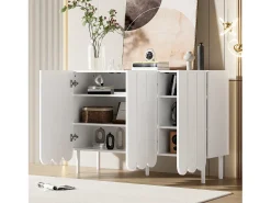 Aparador blanco con 3 puertas a rayas y estantes ajustables - para salón y comedor