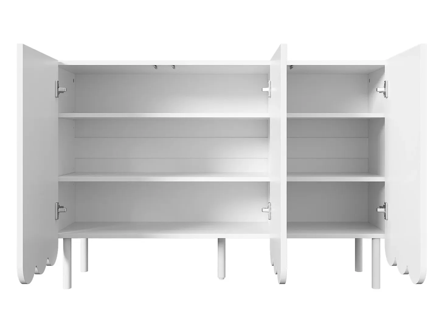 Aparador blanco con 3 puertas a rayas y estantes ajustables - para salón y comedor